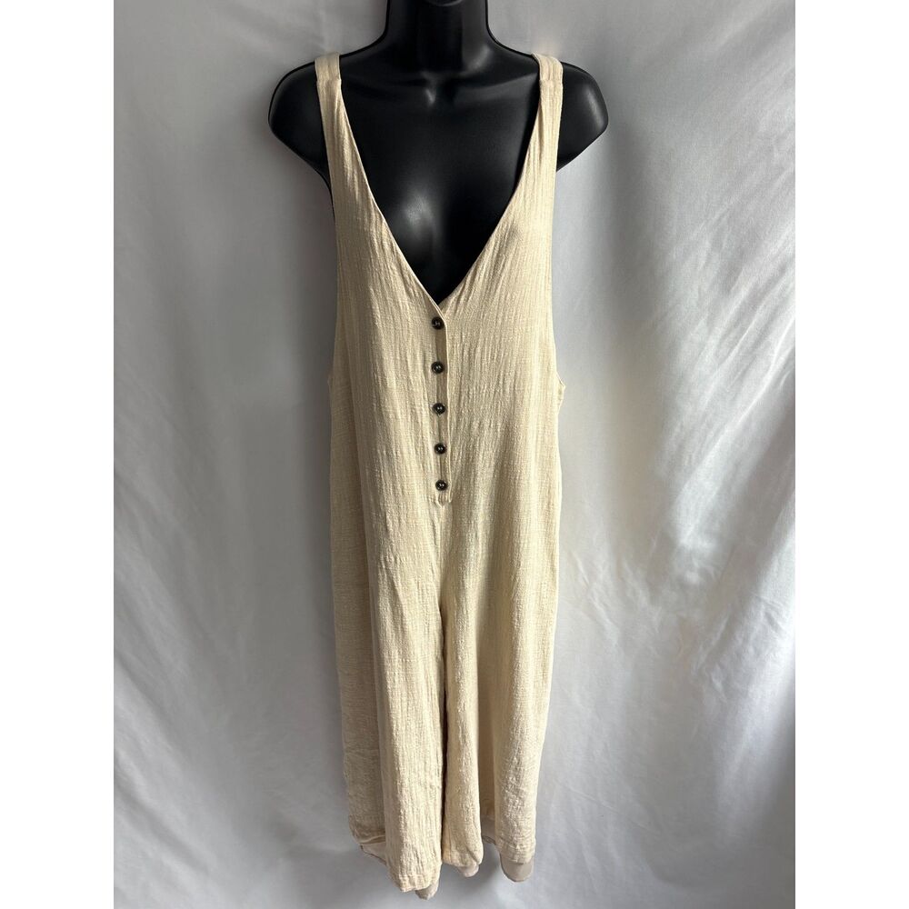 En Creme Natural Beige Jumpsuit Wide Leg Lagenlook Size M Prairie Boho Natural
